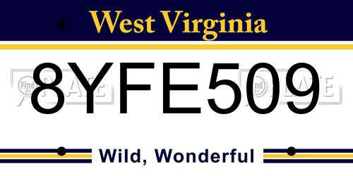 8YFE509 West Virginia License Plate