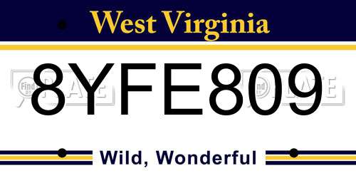 8YFE809 West Virginia License Plate