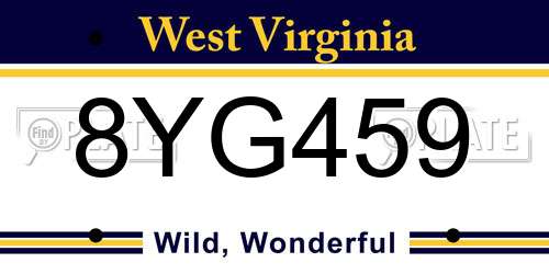8YG459 West Virginia License Plate
