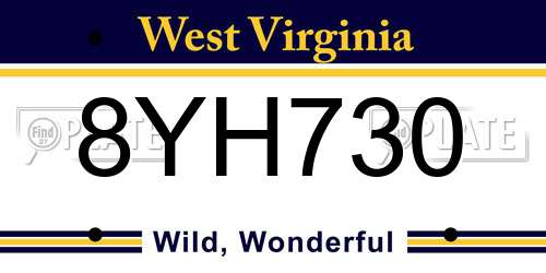 8YH730 West Virginia License Plate