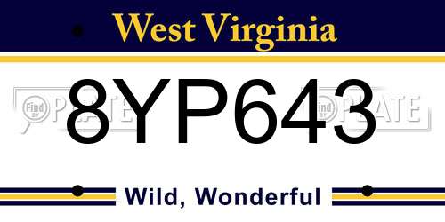 8YP643 West Virginia License Plate