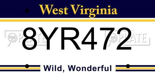 8YR472 West Virginia License Plate