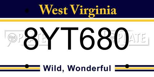8YT680 West Virginia License Plate