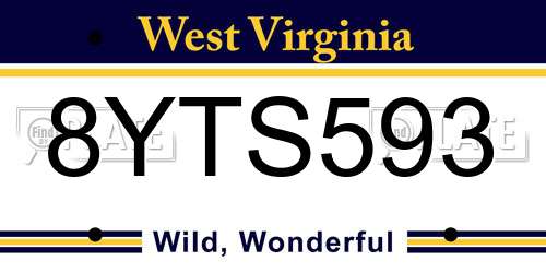 8YTS593 West Virginia License Plate