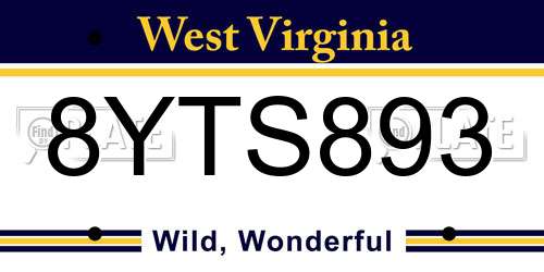 8YTS893 West Virginia License Plate