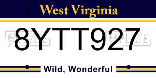 8YTT927 West Virginia License Plate