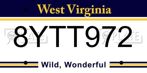 8YTT972 West Virginia License Plate