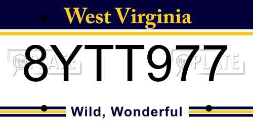 8YTT977 West Virginia License Plate