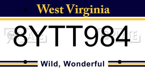8YTT984 West Virginia License Plate