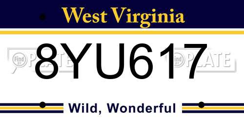 8YU617 West Virginia License Plate