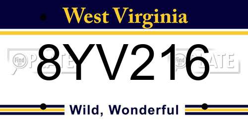 8YV216 West Virginia License Plate
