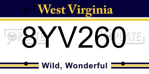 8YV260 West Virginia License Plate