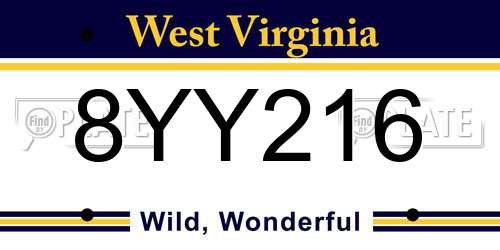 8YY216 West Virginia License Plate