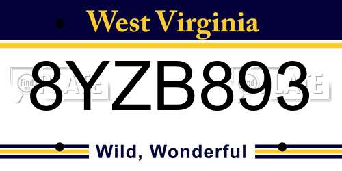 8YZB893 West Virginia License Plate