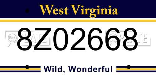 8Z02668 West Virginia License Plate