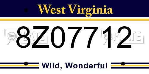 8Z07712 West Virginia License Plate