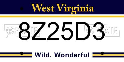 8Z25D3 West Virginia License Plate