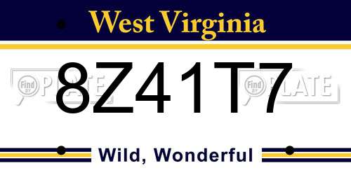 8Z41T7 West Virginia License Plate
