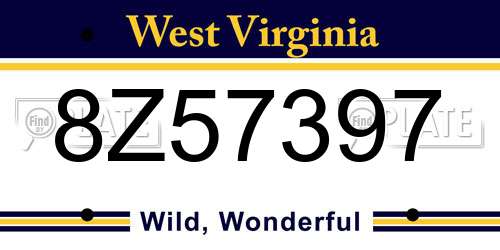 8Z57397 West Virginia License Plate