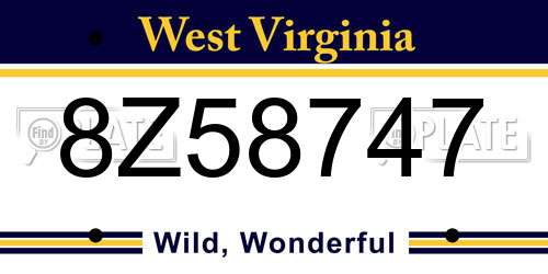 8Z58747 West Virginia License Plate