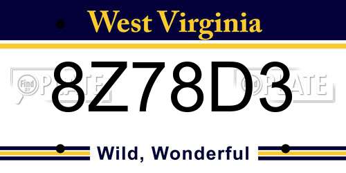 8Z78D3 West Virginia License Plate