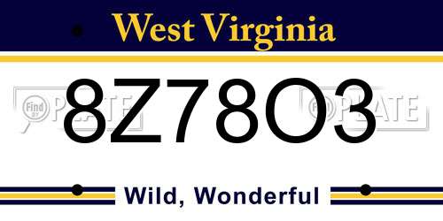 8Z78O3 West Virginia License Plate