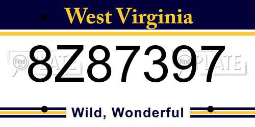 8Z87397 West Virginia License Plate