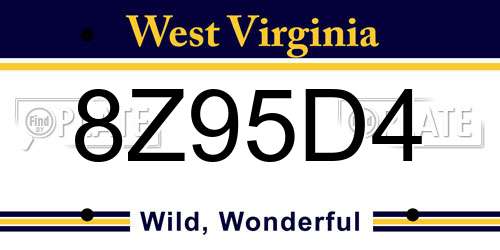 8Z95D4 West Virginia License Plate