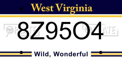 8Z95O4 West Virginia License Plate