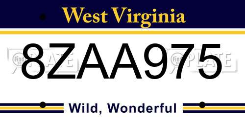 8ZAA975 West Virginia License Plate