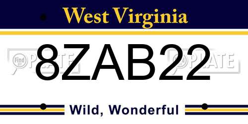 8ZAB22 West Virginia License Plate
