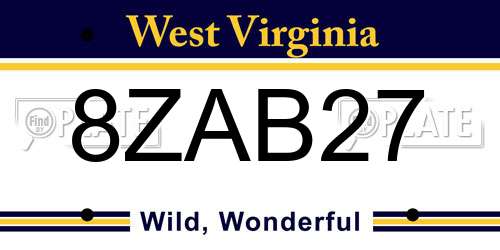 8ZAB27 West Virginia License Plate
