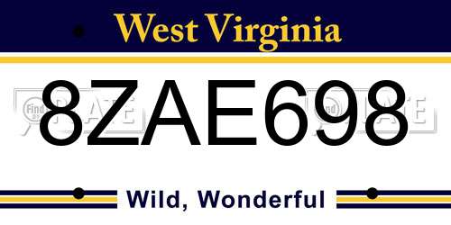 8ZAE698 West Virginia License Plate