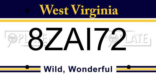 8ZAI72 West Virginia License Plate