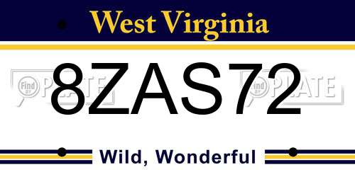 8ZAS72 West Virginia License Plate
