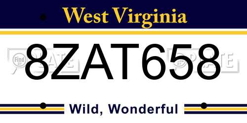 8ZAT658 West Virginia License Plate