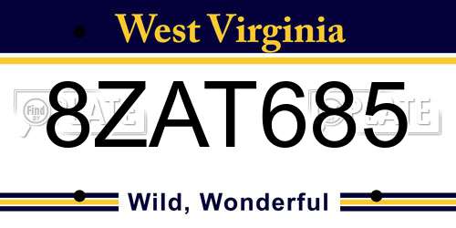 8ZAT685 West Virginia License Plate
