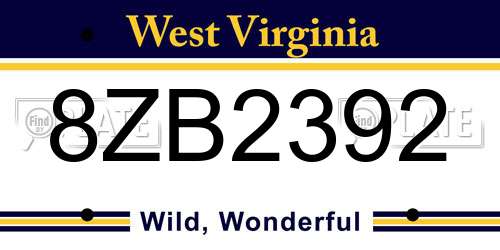 8ZB2392 West Virginia License Plate