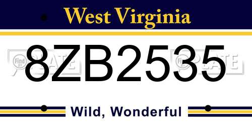 8ZB2535 West Virginia License Plate