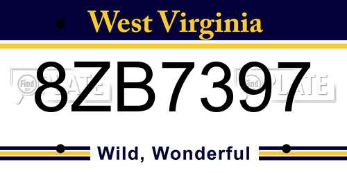 8ZB7397 West Virginia License Plate