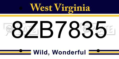 8ZB7835 West Virginia License Plate