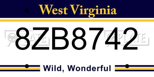 8ZB8742 West Virginia License Plate