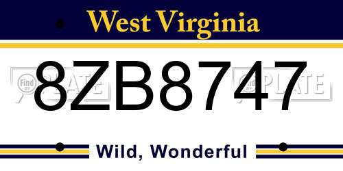 8ZB8747 West Virginia License Plate