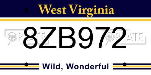 8ZB972 West Virginia License Plate