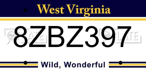 8ZBZ397 West Virginia License Plate
