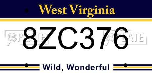 8ZC376 West Virginia License Plate
