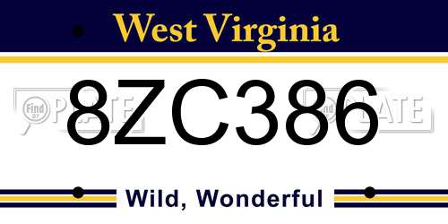 8ZC386 West Virginia License Plate