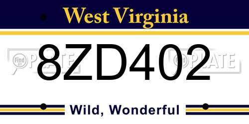 8ZD402 West Virginia License Plate