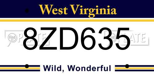 8ZD635 West Virginia License Plate