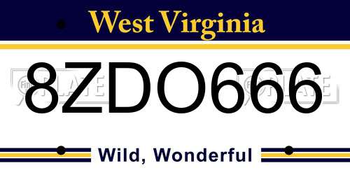 8ZDO666 West Virginia License Plate